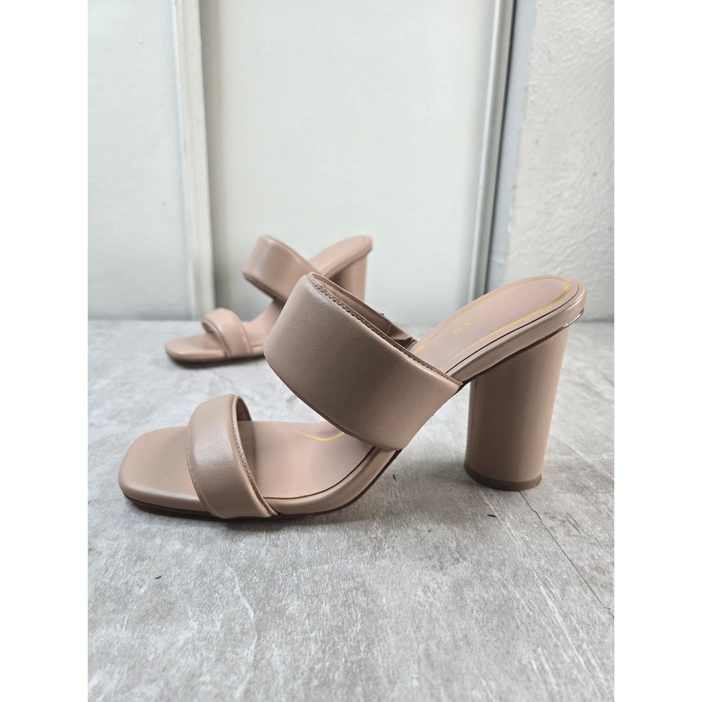 Cole Haan Padded Double Strap Block Heel Mule 9.5 Tan Leather Minimalist Sandals